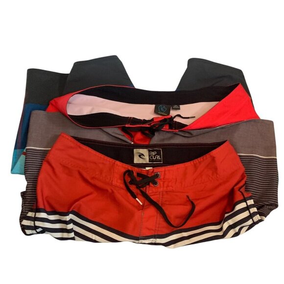 Bundle of 2 Men's Board Swim Shorts Rip Curl & Burnside Red & Blue Sz 38 Classic - Picture 3 of 16